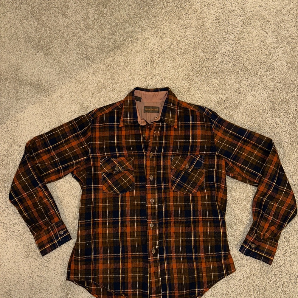 Men's Casual Plaid Button-Down Shirt - Orange and Black